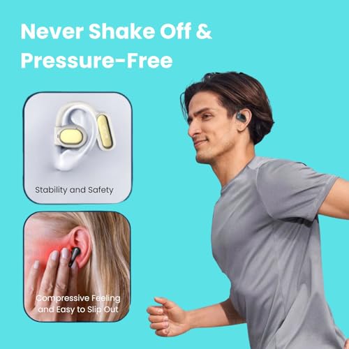 Image of MOOR Beige OpenWave Open Ear Headphones Bluetooth 5.3 Wireless Earbuds, 40H Playtime ENC Noise Cancelling Earbuds with 16.2mm Dynamic Drivers for Premium Stereo Sound IPX4 Waterproof Earbuds