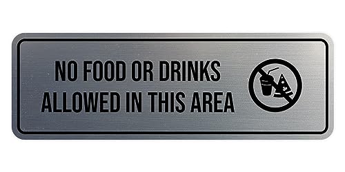 Panneau No Food or Drinks Allowed autocollant installation facile argent brossé