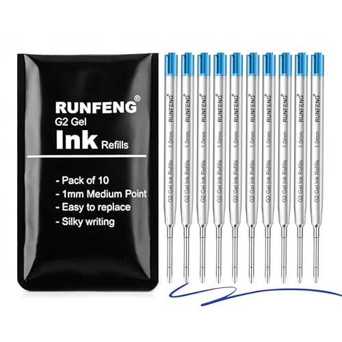 10er-Set Großraumminen für Kugelschreiberminen Großraumminen Metall Ersatzminen für das G2-Format,Kompatible Minen 1,0mm Strichstärke M,Ersatzminen - Kugelschreiber Minen Schreibfarbe Blau
