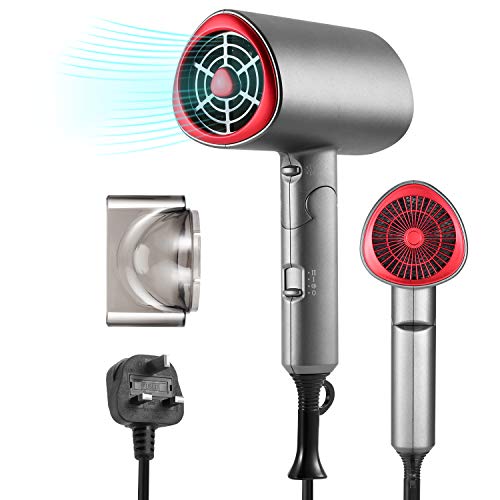 Funxim Hair Dryer, 1800W Portable Powerful Ionic Dryer, Hairdryers with Removable Nozzle, Fast Dry, Foldable, perfect for Travel Home Use(UK Plug)