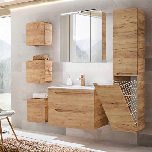 Lomadox Ensemble complet de meubles de salle de bain en chêne, lavabo en céramique avec armoire...