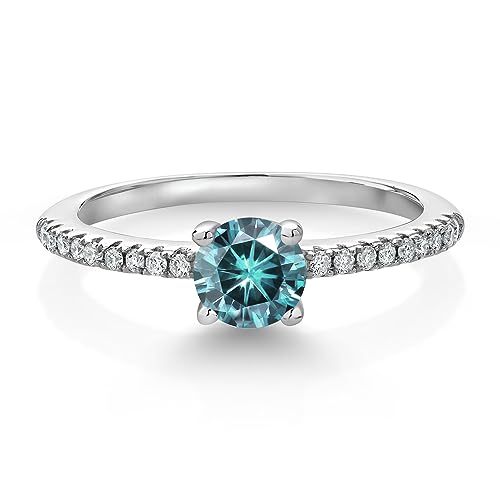 Gem Stone King 5MM Round Gemstone Birthstone and White Lab Grown Diamond Engagement Ring | 925 Sterling Silver | Wedding Anniversary Promise Ring For Women | Available In Size 5, 6, 7, 8, 92