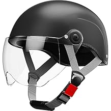 Retro Adult 3/4 Open Face Motorcycle Half Helmet DOT Approved Vintage Electrical Scooter Helmets with Visor Light Breathable Quick Buckle Helmet for Moped Cruiser Chopper