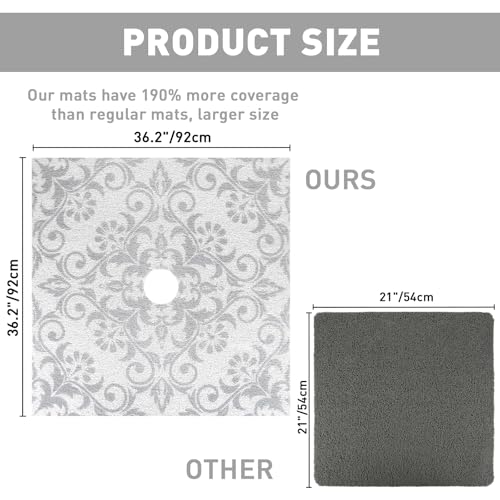 Image of Square Shower Mat Non Slip: 36 x 36 Inch Extra Large Shower Mats with Drain Hole in Middle - PVC Loofah Anti Slip Shower Floor Matt for Inside Shower