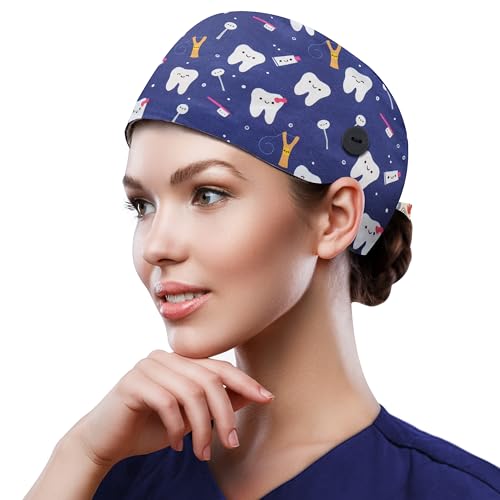Image of QBA Adjustable Working Cap with Button, Cotton Working Hat Sweatband, Elastic Bandage Tie Back Hats for Women & Men, One Size