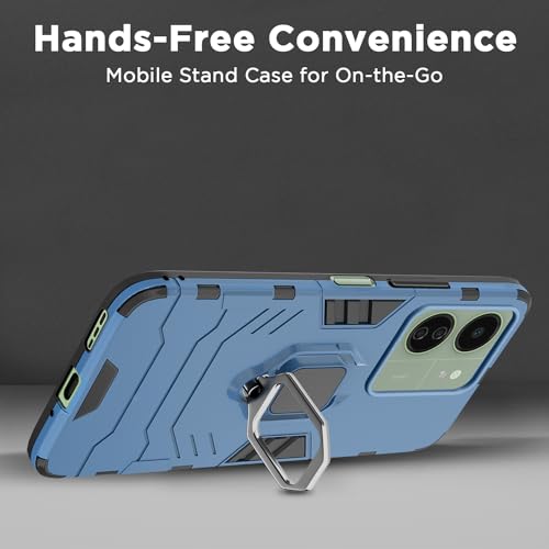Image of Pikkme Back Cover for Redmi 13C 4G / Redmi 13C 5G Back Cover | D5 Tough Armor Bumper | 360 Protection Case | Ring Holder Stand Bumper Case (Blue)