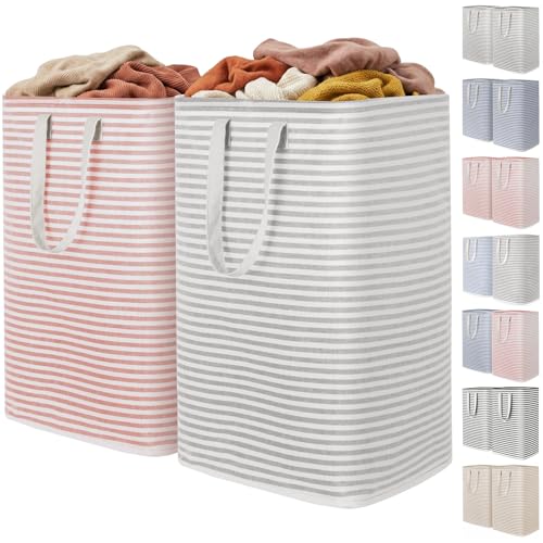 Lifewit 2 Pack Laundry Hamper Large Collapsible Laundry Baskets, Freestanding Waterproof Clothes Hamper with Easy Carry Handles in Laundry Room Bedroom Bathroom College Dorm, Grey&Pink, 2 x 80L