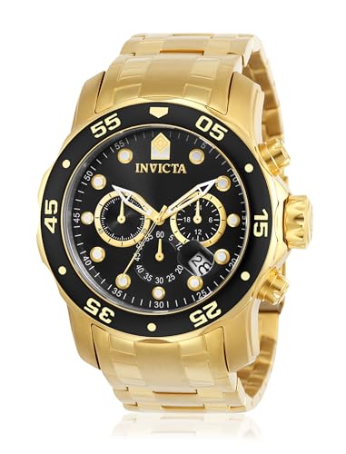 Invicta 0072 Pro Diver Men's Quartz Watch, 1.9 inches (48 mm), Case, Gold, Stainless Steel Strap, Black Dial, Men's