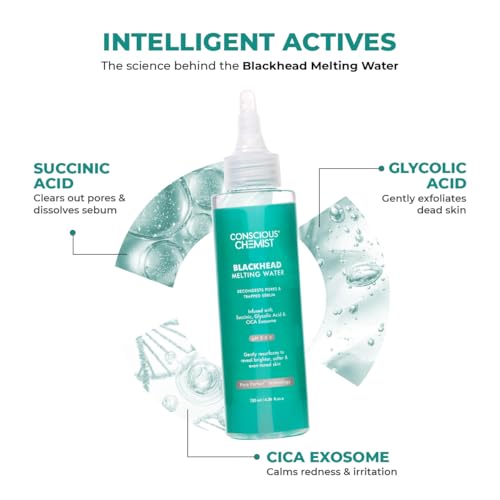 Image of Conscious Chemist Blackhead Melting Water | 130ml | Gentle Pore treatment with Succinic, Glycolic Acid & CICA Exosome | Unclogs Pores, Dissolves Blackheads & Smoothens Skin | Toner For Men & Women