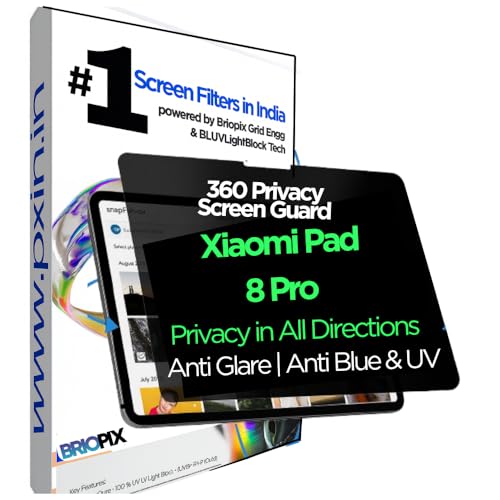 Image of Pxin BRIOPIX 360 Privacy Screen Guard Compatible with Xiaomi Pad 8 Pro | Anti Glare, Anti Blue Light, Anti UV | Anti Scratch | No Eye Strain | Landscape, Portrait Use | Privacy Filter
