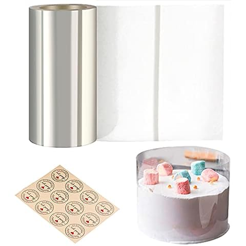 Cyimi Cake Collars 6 x 394inch, Transparent Cake Rolls, Acetate Cake Collars, Mousse Cake Clear Acetate Sheets for Chocolate Mousse Baking, Cake Decorating,12 Stickers Included Cover