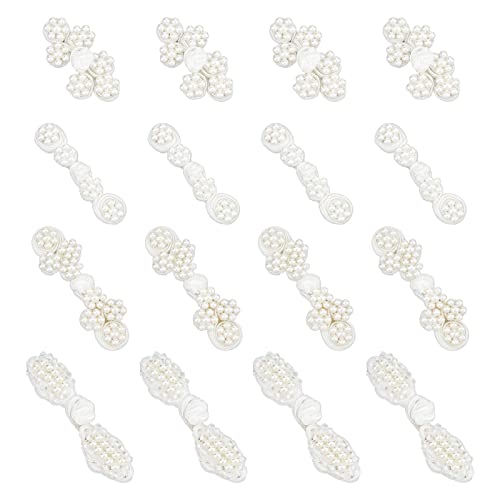 Nbeads 16 Sets White Chinese Frog Buttons, 4 Styles Polyester Button With Abs Plastic Imitation Pearl Chinese Handmade Sewing Fasteners Closure Cheongsam Buttons For Diy Sewing Coats Cloak Sweater #TOP9