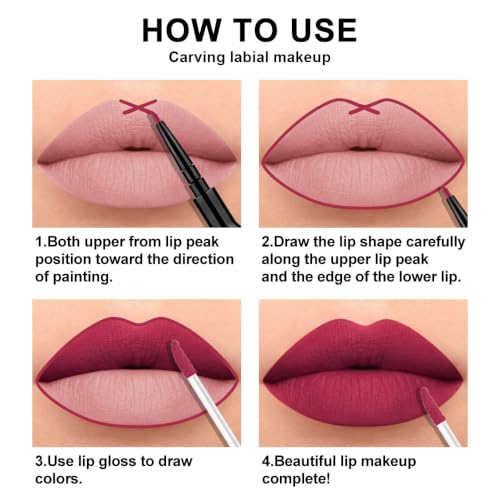 Image of evpct 3Pcs Rose red plum Warm pink Deep cranberry Lip Stain Matte Lip Liner and Lipstick Set Long Lasting labiales matte mate larga duracion listip 24 hour a prueba de agua mate 24 horas originales