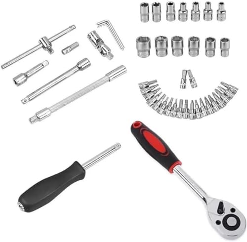 Jogo de Soquete com Maleta e Chave Catraca 46 Peças - Kit de Chaves Fenda, Phillips, Sextavado, Alle