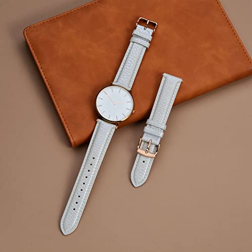 Image of ANNEFIT Watch Band 22mm, Quick Release Textured Padded Leather Straps with Rose Gold Buckle for Men and Women (Silver)