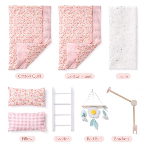 ROBOTIME Baby Doll Bunk Beds, Wooden Baby Doll Crib, Stackable Doll Bed Toy, High18 inch Dolls Furniture Fits American Girl 3+ (Pink, 2 Pcs Beds) - Thumbnail 4