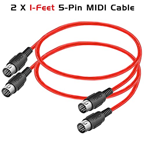 FORE 0.3m 2-Stück MIDI Kabel 5-Pin DIN zu 5-Pin DIN MIDI Kabel für MIDI Keyboard/MIDI Sequencer/Synthesizer/Audio interface/Audio Mixer/DJ Sets/Electric Drum/Electric Piano Rot 0.3m (2-Stück)