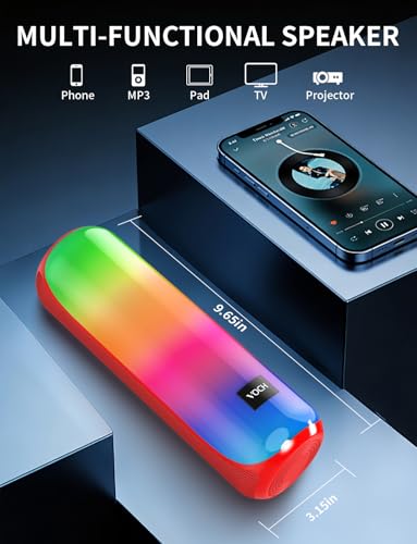 VOCH Bluetooth 5.3 Speaker with RGB Light, Portable Wireless Speaker with 20H Playtime, TWS Stereo Sound, IPX7 Waterproof, USB&TF Card Support, Loud Sound for Outdoor Camping Home Travel Party Red — view 2