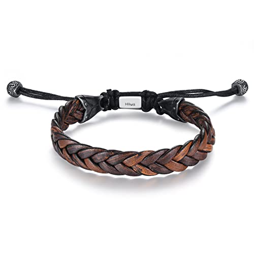 Leather Bracelet for Men, Adjustable Braided Leather Bracelet Wristband, Men's Leather Jewelry