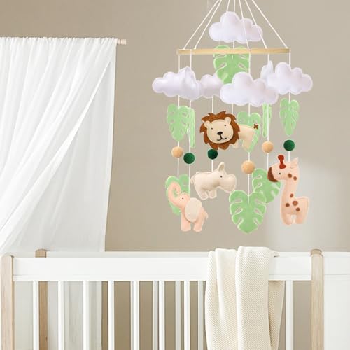 Baby Mobile Tier Bettglocke für Babybett – Jungle Animal Baby Mobile mit Löwe, Elefant, Giraffe und Nilpferd – Beruhigendes Baby Spielzeug für Babyzimmer, Geschenk für Neugeborene(Tier)