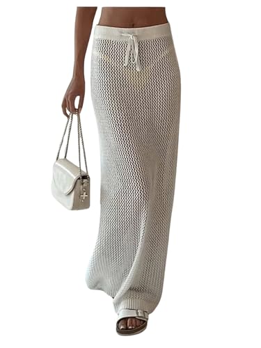 GORGLITTER Women's Crochet Swim Skirt Bikini Cover Up Elastic Waist Swimsuit Coverup Long Beach Cover Ups Swimwear