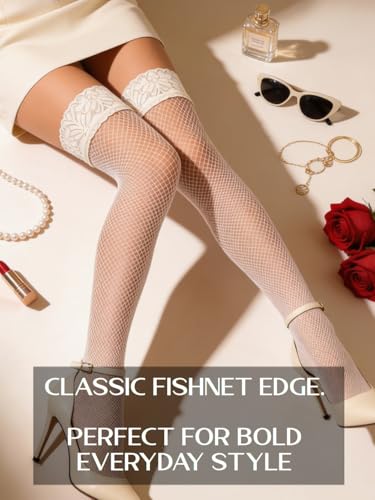 Image of Mila Marutti Fishnet Thigh High Stockings for Women with Lace Top | Fish Net Stockings Lingerie | Colored Fishnets