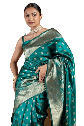 Image of Subham Women Saree Chandrakor Paithani Silk Cotton | Soft Daily Wear Golden Zari Sari with Unstitched Blouse