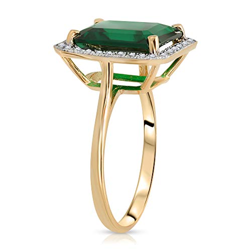 Galaxy Gold GG 4.70 Carat Total Weight 14K Solid Yellow Gold Emerald with Natural Diamonds Halo Ring Brilliant Octagon Emerald Shape Cut Round Diamonds Anniversary Engagement Ring3
