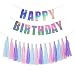 HOLLOSPORT Color Birthday Decorations Party Supplies, Shiny Happy Birthday Bunting Banners and 15pcs Tassel Paper Garlands for Women Girls Teens Kids