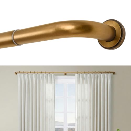 TWOPAGES French Return Curtain Rod 28 to 48 Inch 1.25 Inch Gold Room Darkening Window Rod Adjustable Wrap Around Blackout Curtain Rod for Living Room & Bedroom Heavy Duty Metal Burnished Brass
