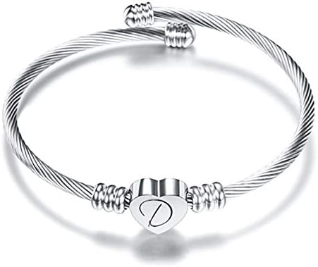 NIBASTAR Heart Initial Bracelet for Women Girls 26 Letter Charm Name Cuff Bracelet for Mother's Day Gift (Silver A)