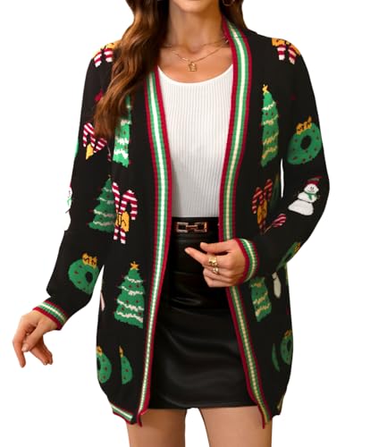 Image of For G and PL Womens Ugly Christmas Sweater Funny Cute Open Front Cardigan with Pockets