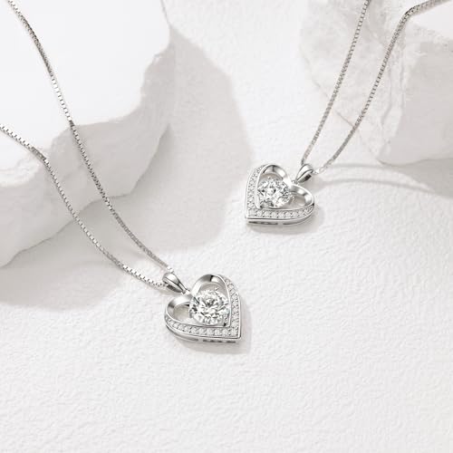 Image of Moissanite Necklace for Women, Heart Pendant Engraved 'I Love You' Gifts for Wife, Valentine's Day Gift Anniversary Eternity Birthday Present Sterling Silver Jewelry for Her