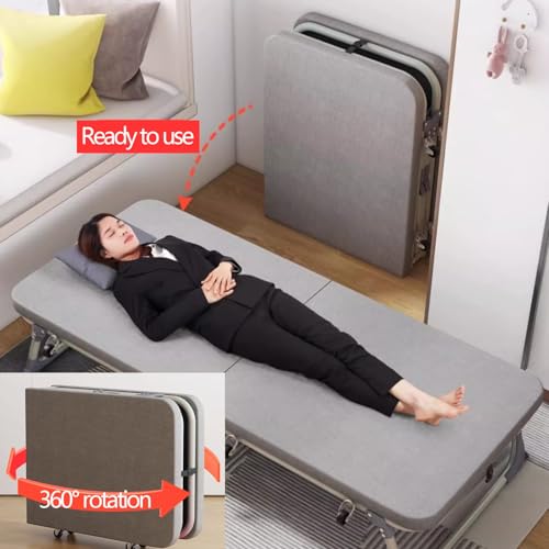 Letto pieghevole con materasso, letto matrimoniale portatile per adulti, supporta 200 kg, design compatto con ruote, ideale per camera da letto, ufficio, campeggio (185 x 80 x 38 cm)