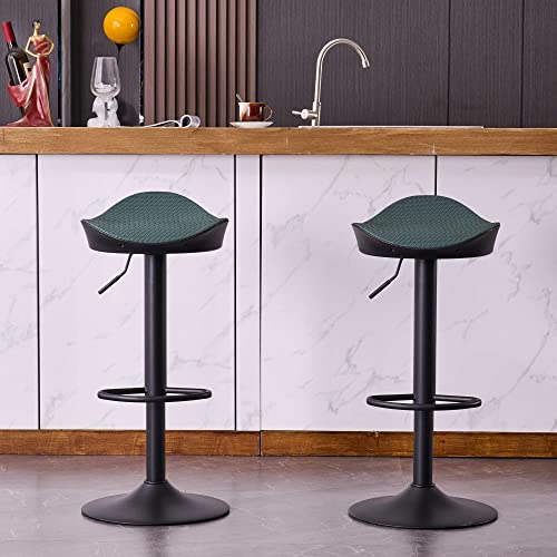 YOUTASTE Green Bar Stools Set of 2 Backless Counter Height Barstools Adjustable Modern Swivel Saddle Seat Braided Bar Chairs for Home Kitchen Island