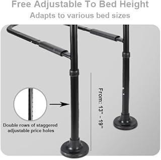 Airminti Sponda Letto Anziani Anticaduta Ausili per Alzarsi Dal Letto Regolabile in Altezza con Luce a Sensore, Supporto per Alzarsi, Sbarra di Sicurezza, Portata Fino a 180KG (60x70x103CM)