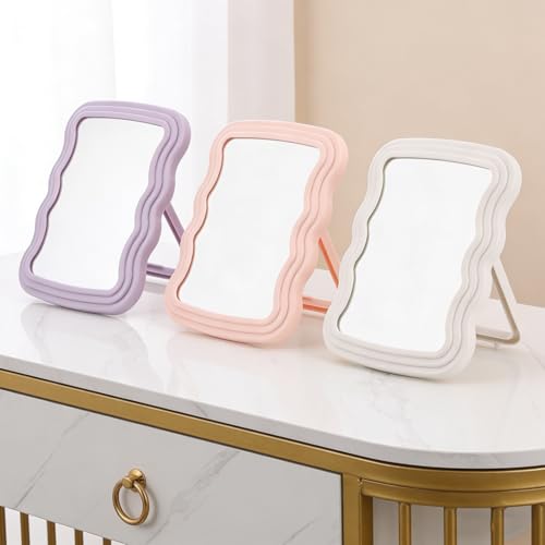 Miroir de maquillage portable ondulé avec support réglable pour un angle parfait
