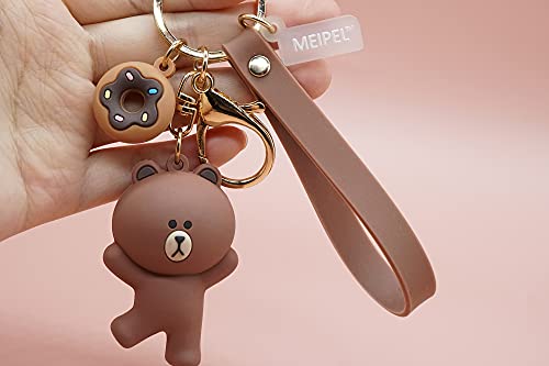 Meipel Cute Cartoon Brown Bear Keychain Accessories, 3D Anime Key Ring Pendant Silicone Wristlet For Bag Charm Decoration Gift For Women Men Girls Boys #TOP3