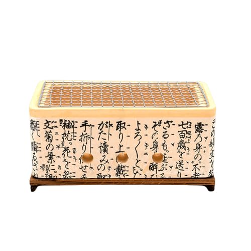 Aeroor 和風のセラミック火鉢、テーブルバーベキューグリル、屋外キャンプグリル用焼き鳥炭ポータブルバーベキューストーブ (24.5*14.5*10cm)