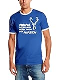 Meine Lederhose trägt noch der Hirsch ! T-Shirt blau_HERI Ringer Gr.XL