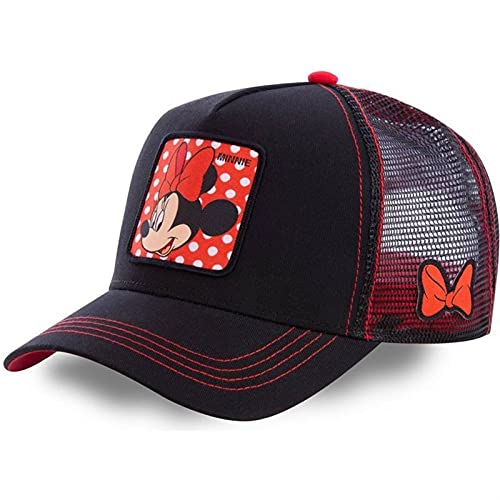 Casquette de baseball en coton avec motif de Mickey - Pour homme et femme - Style hip-hop et papa, MINNIE NOIR ROUGE, Taille unique,