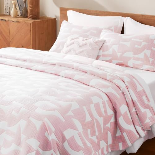 SLEEP ZONE Twin/Twin XL Quilt Set, Cotton Blend Bedding, Pink Bedspread - image 2