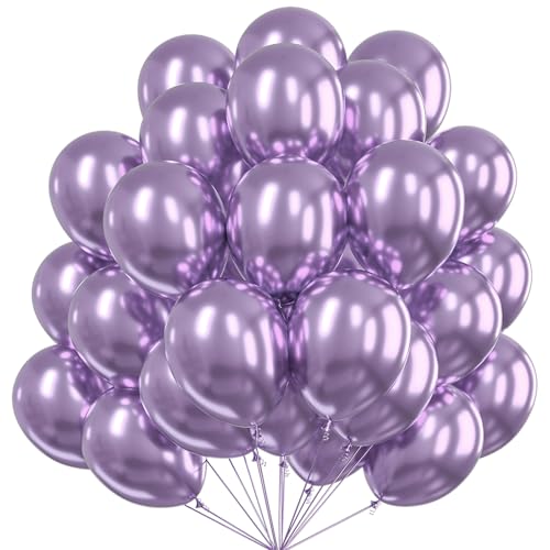 PartyWoo Metallic Purple Balloons 50pcs 12 Inch Chrome purple Balloons for Graduation Baby Shower Bridal Shower Wedding Bachelorette Engagement Girl Butterfly Birthday Party Decorations Purple-G130