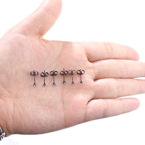 ORAZIO 6 Pairs Tiny 2mm Stainless Steel Stud Earrings For Mens Womens CZ Round Ball Cartilage Earrings Set,Black - Thumbnail 5