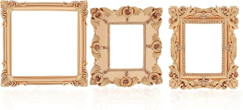 3Pcs Vintage Mini Resin Picture Frame Gold Picture Frames Small Antique Ornaments Table Top Jewelry Display Oval Rectangle Gothic Frames Photography Holder for DIY Photo Home Decor