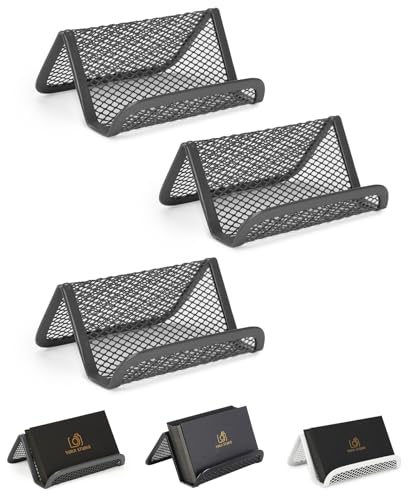Mr. Pen- Metal Mesh Business Card Holders, 3 Pack, Gray, Durable Stainless Steel Card Stand for Desk, Office, and Business Use, Straight, Flat and Smooth Design