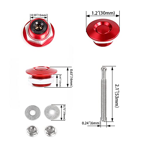 Muge Racing Quick Latch Hood Pins 1.25 Inch Universal Aluminum Vehicle Hood Pins,License Plate Lock Clip, Push Button Bonnet, Quick Release Lock Latch Bumper 2Pcs (Red) #TOP6