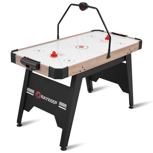 RAYKEEP 58\" Air Hockey Table, Indoor Hockey Game Table for Adults and Kids, Arcade Gaming Sets w/2 Pucks, 2 Pushers, Digital LED Scoreboard, Powerful 12V Motor for Game Room, Homeï¼ˆLight Wood Grainï¼‰