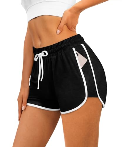 WIHOLL Womens Shorts for Summer Athletic Shorts with Pockets Clothes Runing Training Cute Cruise Women's Fashion Clothing Vacation Outfits 2026 Black L
