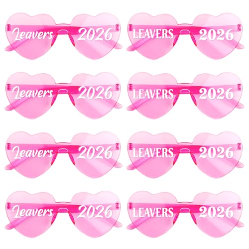 DOORIO 8 Pack Leavers 2026 Glasses 2026 Graduation Party Sunglasses Bulk Heart Shaped Prom Party Favours Leavers Gifts for High School College (Leavers 2026 Pink)
